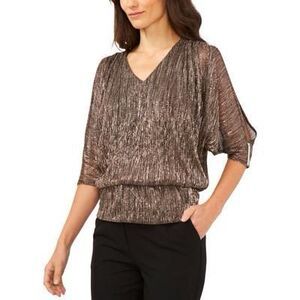 Msk Women's 3/4 Sleeve V-Neck Sparkly Blouse Size L